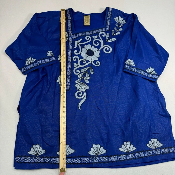 Meetu Magic Floral Embroidered Tunic Top Womens Os Blue 3/4 Sleeve - Picture 5 of 9